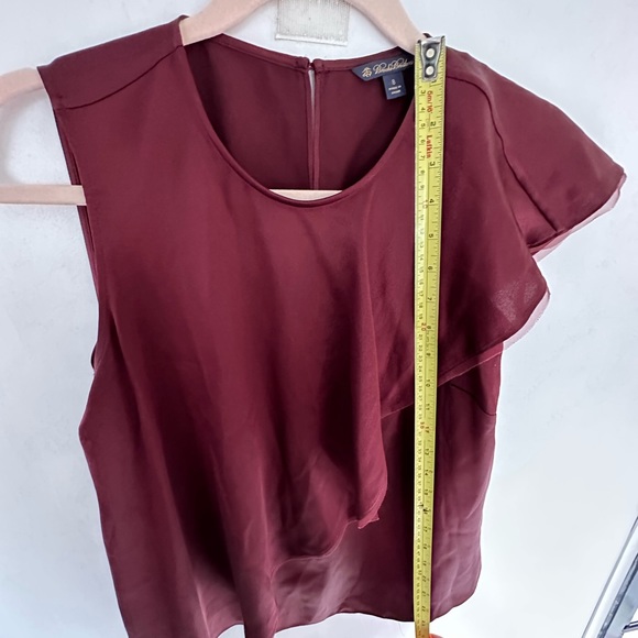 Brooks Brothers large 100% silk blouse top burgundy red ruffle holiday party 8 - Picture 7 of 8